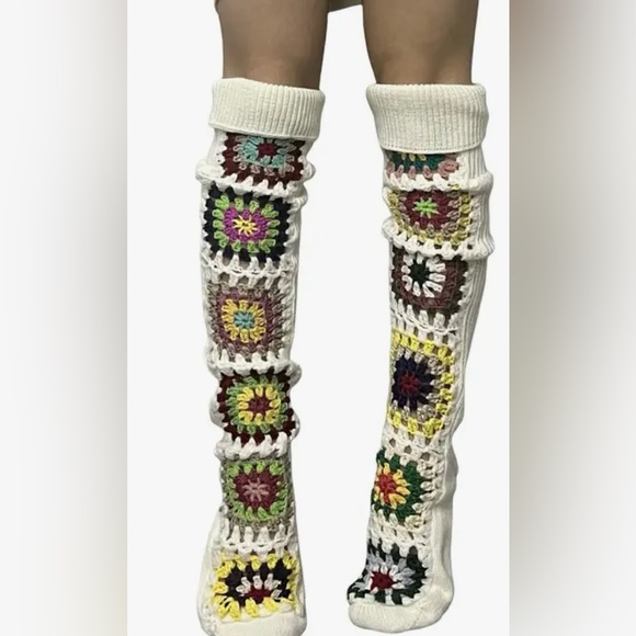 Colorful Crochet Knit Over-the-Knee Socks - Picture 1 of 3